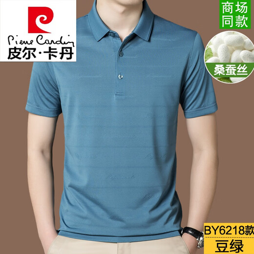 Pierre cardin mulberry silk short-sleeved T-shirt for men summer high-end business casual silk pol.o shirt men's mid-sleeved knitted BY6218-Murlan M 165 [Suggested 90-120 Jin [Jin equals 0.5 kg]]