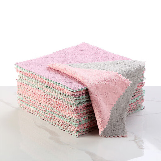 Double-sided coral velvet dishcloth kitchen lazy rag cleaning cloth 5 pieces 25*25 random color large size 25*25