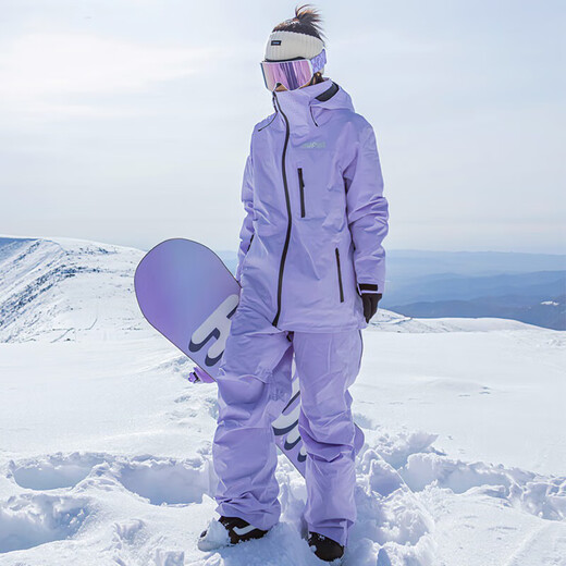 Kufeng 2024 new ski suit for men and women, outdoor waterproof single and double plate warm workwear, outdoor couple style snow suit, Aurora Purple Suit S