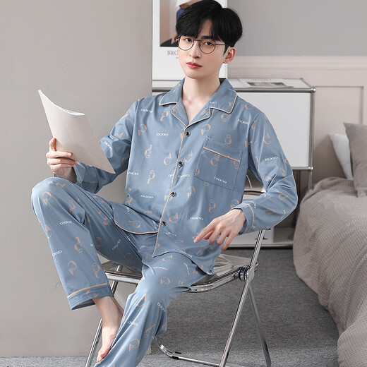 Langsha men's pajamas men's spring and autumn pure cotton long sleeve large size 2025 new cotton boys' autumn and winter home set WR 9928 WR 9928 men's L [Suggested 95125Jin [Jin equals 0.5 kg]]