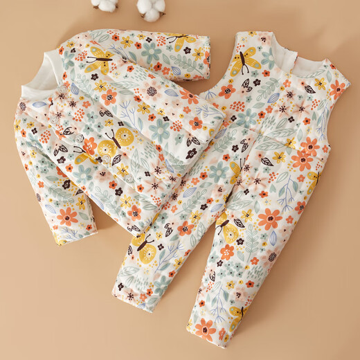 Mianguduo Infant and Toddler Purely Handmade Cotton Jacket and Overalls Set Children's Cotton Clothes and Pants Autumn and Winter Thickened Cotton Clothes Two-piece Set White Floral 80 Sizes (Suitable for 6-12 Months)