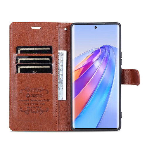 AZNS 荣耀X50手机壳翻盖皮套ALI-AN00保护防摔5G前后全包软壳侧翻钱包式复古商务男女新款 棕色