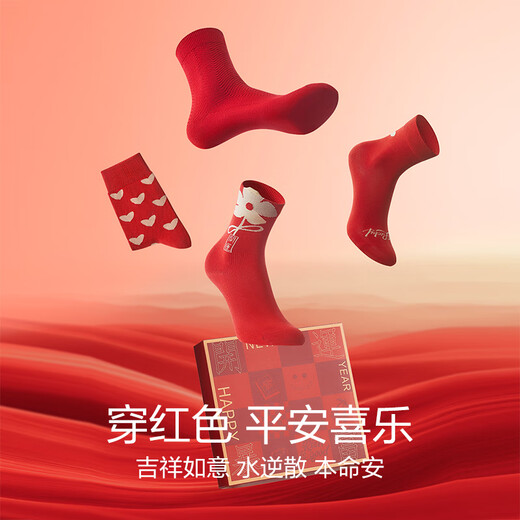Haricots rouges à la maison chaussettes rouges hommes peigned coton chaussettes couple zodiaque année serpent de mi-année chaussettes de mariage cadeaux antibactériens 4 paires femmes en boîte 694 chanceux Fortune 4 paires toutes tailles