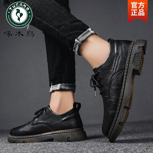 Woodpecker Herrenschuhe für den Herbst 2024 Neue trendige Business Britisch -Casual Lederschuhe Schwarze Arbeitskleidung Herbstschuhe Low Top Martin Boots Schwarz Brown 43