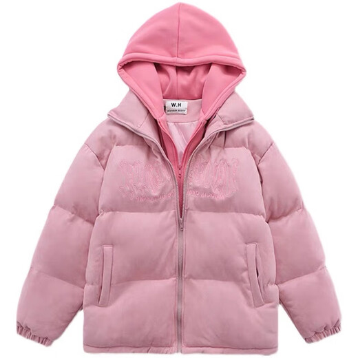Moon sleeve oversize letter embroidery fake two-piece cotton coat for men and women winter loose ins sweet and cool style street jacket trendy pink [thickened] high quality S size recommended weight 80-95Jin [Jin equals 0.5 kg]