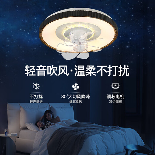 V-POWER风扇灯智能卧室吊扇灯LED灯具客厅餐厅现代简约吸顶灯电扇灯 9904-K齿纹边-96W无极光-360摇头