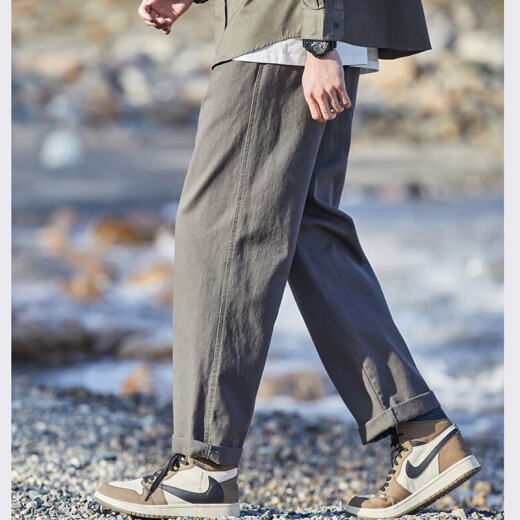 TonLion casual pants men's 2023 pants men's loose straight Hong Kong trend brand small label trousers men's dark gray L