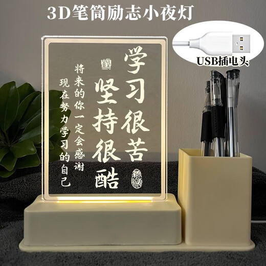 坤随 3D笔筒小夜灯摆件笔筒学生励志摆台中高考加油毕业生日礼物礼品 学习很苦 usb小夜灯笔筒 1个装