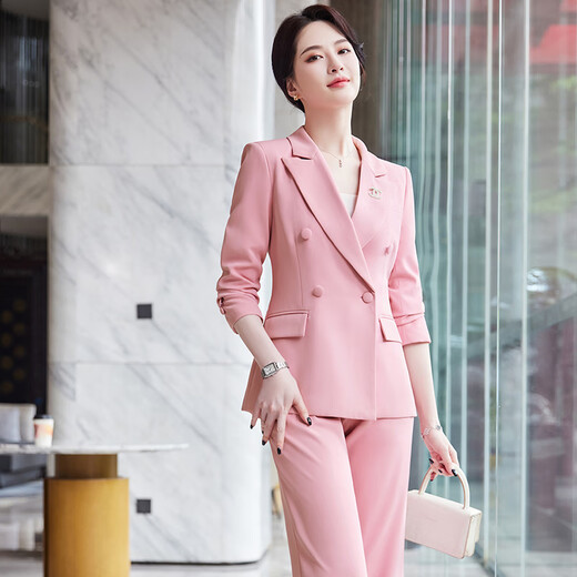 Purple Charming Pink Suit Jacket Women's Commuting High-end Professional Wear Temperament Goddess Fan Yang Fashion Small Suit Work Wear Pink Purple (Single Suit) XL (Recommended 110-120 Jin Jin equals 0.5 kg)