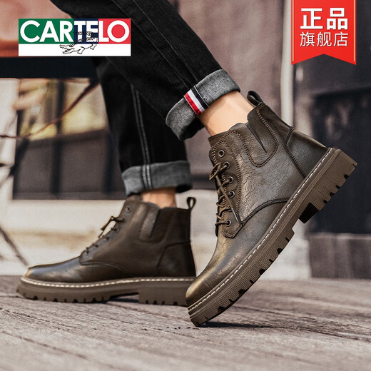 Cartelo Martin Boots Herren Frühling und Herbst 2025 Neue Retro Leder Britische Stiefel Stiefel hohe Top Lederschuhe mit mittlerer Top Kurzstiefel braun 40