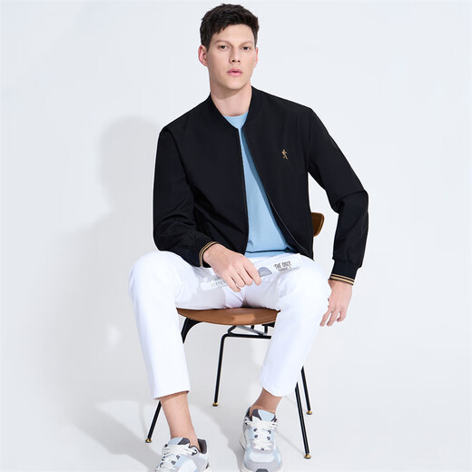 Dances with Wolves, windproof and durable, fashionable and versatile baseball jacket, men's casual jacket 001 black 180