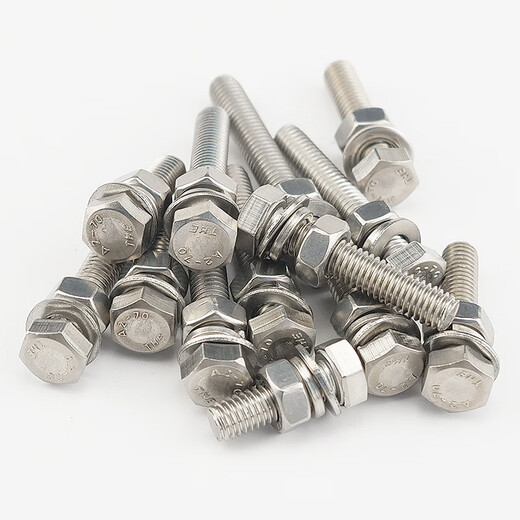 Hasdick Beijing warehouse delivery 304 stainless steel external hexagonal screw DIN933 nut flat washer spring washer set full thread bolt four-piece set M10*50 (10 sets) HK-5020