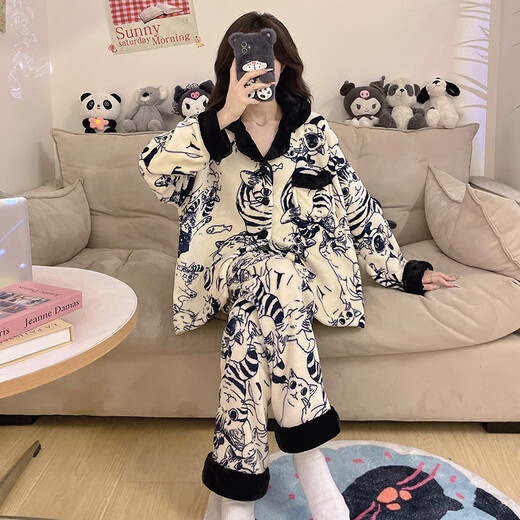 莫代尔2025新款睡衣毛绒珊瑚绒家居服秋冬季天女法兰绒加绒加厚大码套装 6623旗舰款 女M码(建议体重80-100斤)