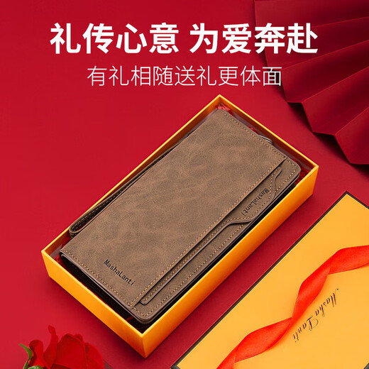 MashaLanti Men's Wallet Men's Long Wallet Wallet Fashion Clutch Large Capacity Coin Purse Card Holder Gift Box Father's Day Birthday Gift Practical for Dad, Boyfriend, and Husband