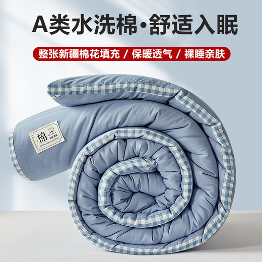 Jieliya Class A antibacterial fabric 51% Xinjiang cotton fiber is about 6 Jin [Jin equals 0.5 kg] 200*230cm light blue grid