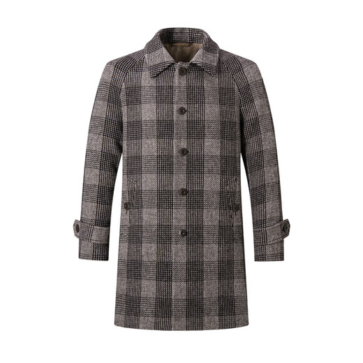 Sieben Wolf Wollmantel Herrenmantel New Winter Plaid mit mit mittlerem gestrickten Wollpendler-Pendler-Gelegenheitskleidung 303 (Kaffee) XL 175/92A