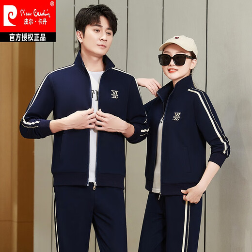 皮尔卡丹红侣装2025运动套装男士休闲运动服女春秋季情侣卫衣针织 15281黑色(三件套) M 女(适合70-90斤)