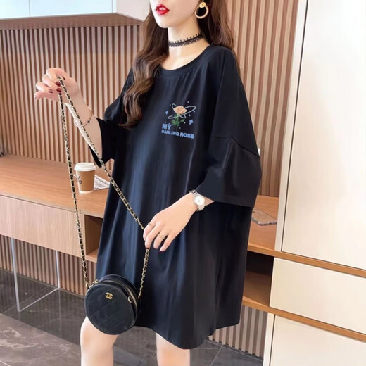 
Two-piece extra-large size women's clothing fat mm200Jin[Jin equals 0.5 kg] Short-sleeved T-shirt for women ins summer ins loose medium-length top versatile 844 white XL Recommended 135-165Jin[Jin equals 0.5 kg]