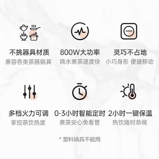 Supor Mini Electric Ceramic Stove, Tea Cooker, Induction Cooker, Heating Coaster, No Choice Tea Set, Smart Touch, Household Small Tea Stove, Portable Electric Stove, Single Machine Smart Model 1L