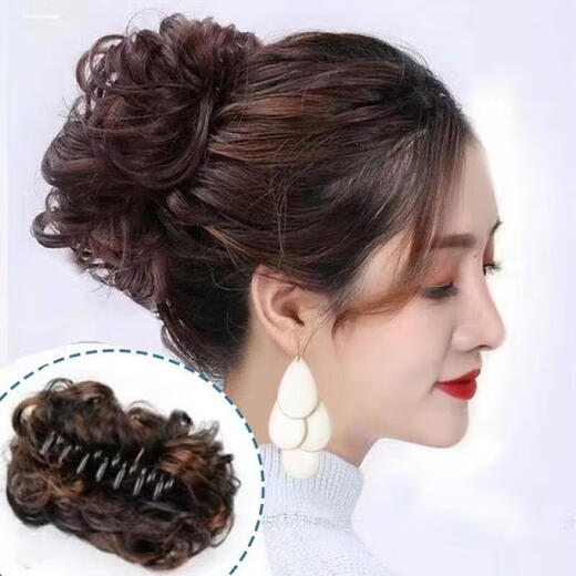 梅派假发发夹头饰短发女头发夹子发卡后脑勺中老年妈妈款盘发抓夹头花 DIY假发抓夹-深棕色