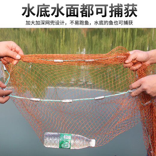 Zhanliu traditional tire line hand cast net hand throw net fishing net spin net old cast net fishing net hand throw fishing net catch fish net tire line 3.5 meters high 1 finger steel pendant 6.5 Jin Jin is equal to 0.5 kg