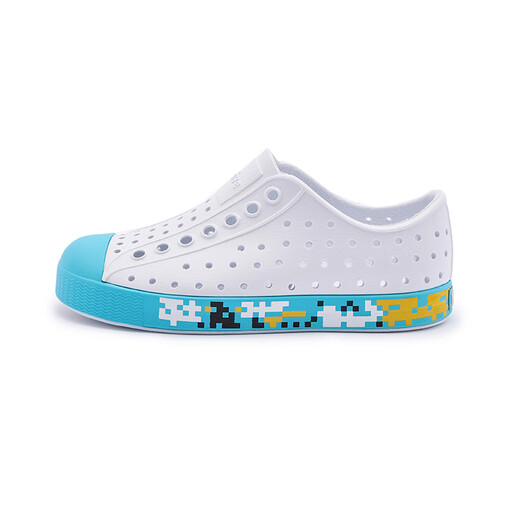 Einheimische Frühlings- und Sommer -neue Pixel -Ära atmungsaktive Männer und Frauen Kinderhöhlenschuhe Strand Kindersandalen - neues weißes Pixel entlang Strip Champagner Blau 28