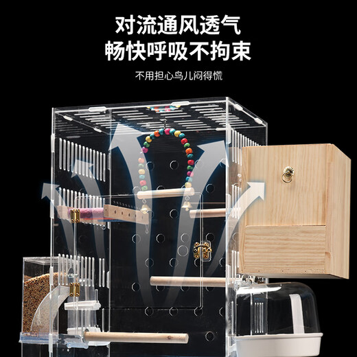 HKPZ虎皮牡丹鹦鹉鸟笼家用大空间亚克力笼子全景透明玄凤鸟笼豪华防溅 795标配套餐【白色底盘】