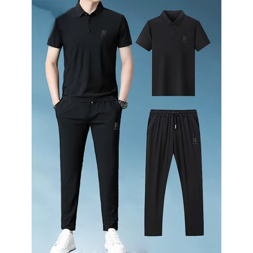 Woodpecker Short-sleeved Mulberry Silk Thin Casual Sports Set Men's Summer Elastic I Silk Quick Dry Two-Piece Set 829 Military Green 165/M [Suggested 90-110Jin [Jin equals 0.5 kg]]
