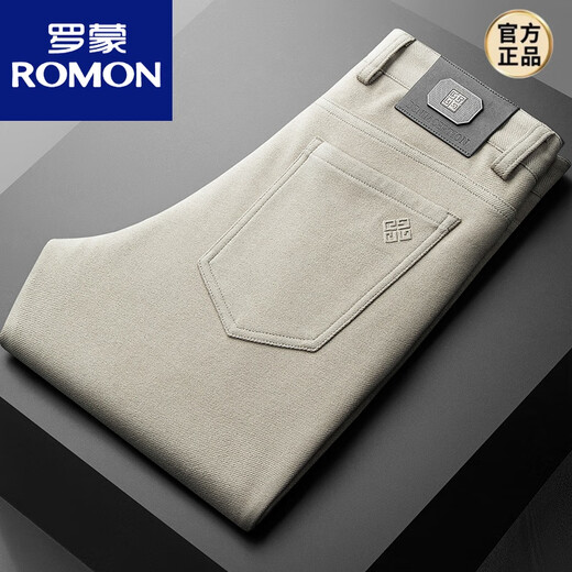 ROMON business woolen casual pants men's trousers in autumn and winter thickened warm and fur straight wool trousers black PM9712 29