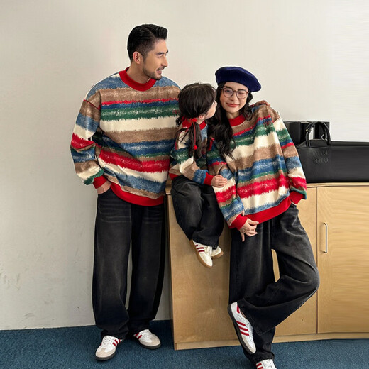 G.duck little yellow duck children's clothing, parent-child clothing, sweaters, autumn and winter suits, knitted sweaters for a family of three or four, mother and children's clothing, family clothing, colorful velvet sweatshirts 170 M