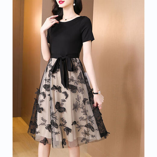 Aimanjie Light Luxury Brand Celebrity Temperament Vestido de alta gama para mujeres La falda popular de este año para Summer New Borded Mesh Skirt Black L (recomendado 103-111Jin [Jin equivale a 0.5 kg])