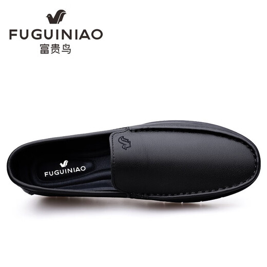 Fuguiniao Men's Shoes Autumn Breathable Men's Peaches Shoes Genuine Leather Business Casual Shoes Non-slip Soft Soft Surface One-Pedal Dad Shoes Lu Muteng FG2036 Black 40