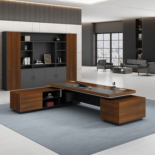 GEZHIMU President Office Furniture Manager Boss Office Desk and Chair Combination Simple Modern High-end Light Luxury Executive Table Table and Chair Walnut Color 2 Meter Desk + Boss Chair