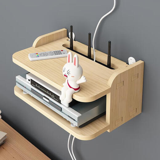 Epson storage rack solid wood punch-free router wireless wifi living room TV set-top box wall-mounted partition rack (pure solid wood) double-layer deepened large 80cm with accessories