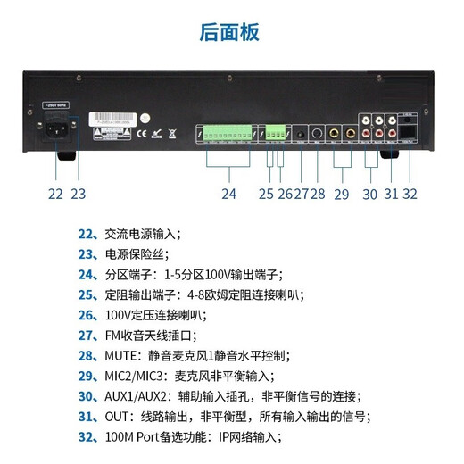 DAMEIS DEKESI P70/150/250/500/800DU Bluetooth USB background music broadcast high power five-zone constant voltage amplifier P250DU