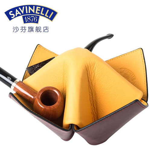 沙芬（SAVINELLI）意大利沙芬烟斗架进口东南西北折纸M674四斗位皮质烟斗架男士礼品 酒红-黄色