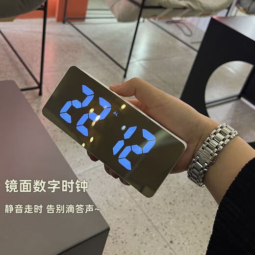 小米（MI）米家通用ins简约LED夜光闹钟台式镜面时钟温度贪睡电池 719白色 LED镜面钟-送电池+USB线