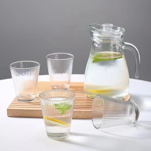 FGHGF simple cold kettle household large-capacity teapot juice high-value water set glass drinking cup vertical pattern water set (1 pot 4 cups)