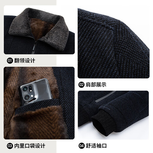 Baocai Sheep daddy chenille woolen coat men's autumn and winter velvet thickened cotton jacket middle-aged and elderly cotton-padded jackets