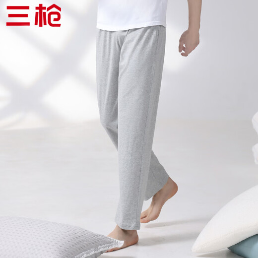 Three-gun men's pajamas, men's pure cotton home trousers, can be worn outside, simple solid color nine-point pants, cotton, comfortable and casual gray L