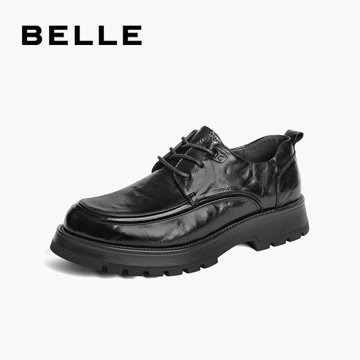 Belle pleated business leather shoes men's cowhide thick-soled formal shoes A1422AM4 black-single 39