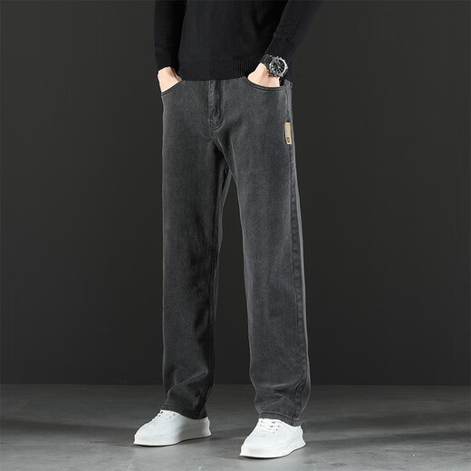 Romon 2025 Nouveau jean gris haut de gamme d'été Spring and Summer Loose Loose Straight-leg élastique Contrôle long décontracté 703 Gris bleu Style mince + 702 Gris noir mince 38 Circonférence de taille 2 pieds 9 Convient pour 190 Jin [Jin équivaut à 0,5 kg]