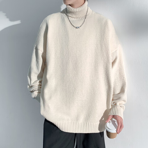 Liangci Fatty Large Size Turtleneck Sweater Boys Spring Autumn Winter Henley Collar Youth Sweater Solid Color Jacket Trend Black L