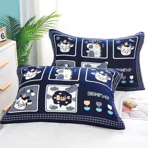 轻奢枕巾一对黑色耐脏不掉色枕巾卡通大人枕头巾学生抖音网红 方格熊黑一对