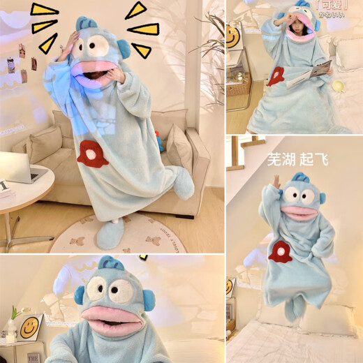 Duoxianju funny clown fish coral velvet pajamas best friend couple cartoon one-piece long nightgown home clothes thickened blue shark single nightgown #4839 M Recommended 75-120Jin [Jin equals 0.5 kg]