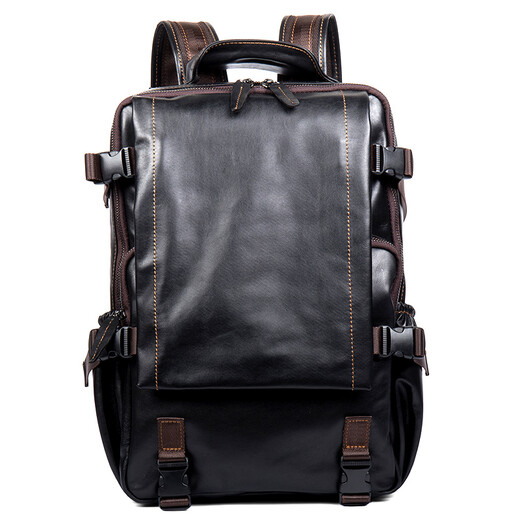 Slow Time Business Casual Leder Rucksack Pendelkopf Leder Rucksack Schoolbag Reisetasche Männer und Frauen Computertasche Schwarz schwarz