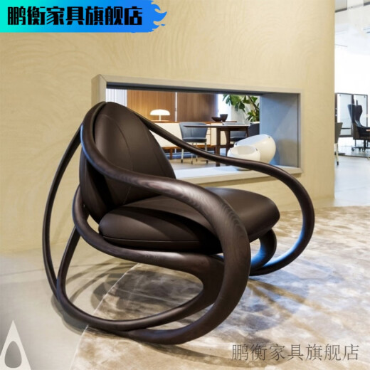 move rocking chair high-end leisure boss chair can take a nap office rest chair recliner rocking chair lazy T87 - fiberglass + black fabric solid wood feet fixed armrests