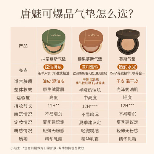 Tang Meike TOM MARK matcha mousse air cushion hazelnut air cushion silk fog lock makeup foundation cream concealer moisturizing long-lasting makeup without makeup Matcha mousse air cushion x replacement core Natural white #674
