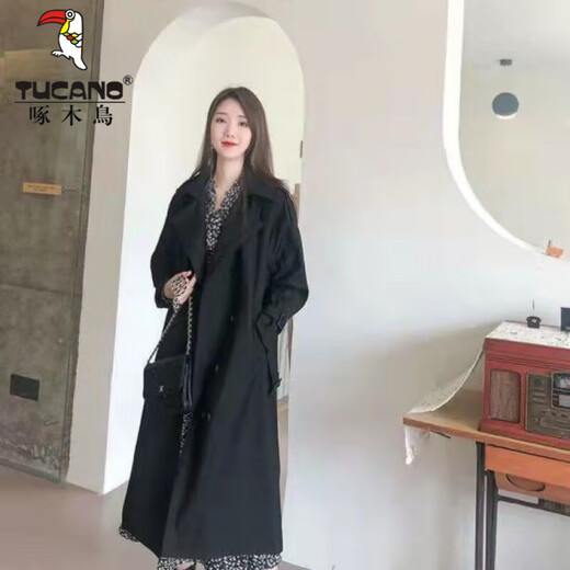 Woodpecker (TUCANO) this year's popular windbreaker 2024 new autumn wear mid-length coat for women over the knee temperament goddess Fan Yinglun style green coffee color 3XL recommended 150-165 Jin Jin equals 0.5 kg to wear