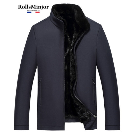 Rolls MG brand genuine leather leather jacket men's mink lining nikon men's coat 2020 new style parka genuine leather whole mink fur stand-up collar jacket mink coat navy 50/XL